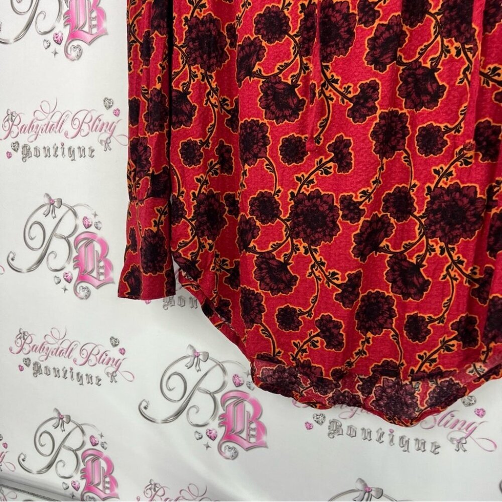 Free People blouse long sleeve floral flowers Red and Black Floral Blouse - Picture 3 of 7